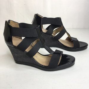 Donald J Pliner Womens Wedges Black Strappy Patent Leather Cork Heel